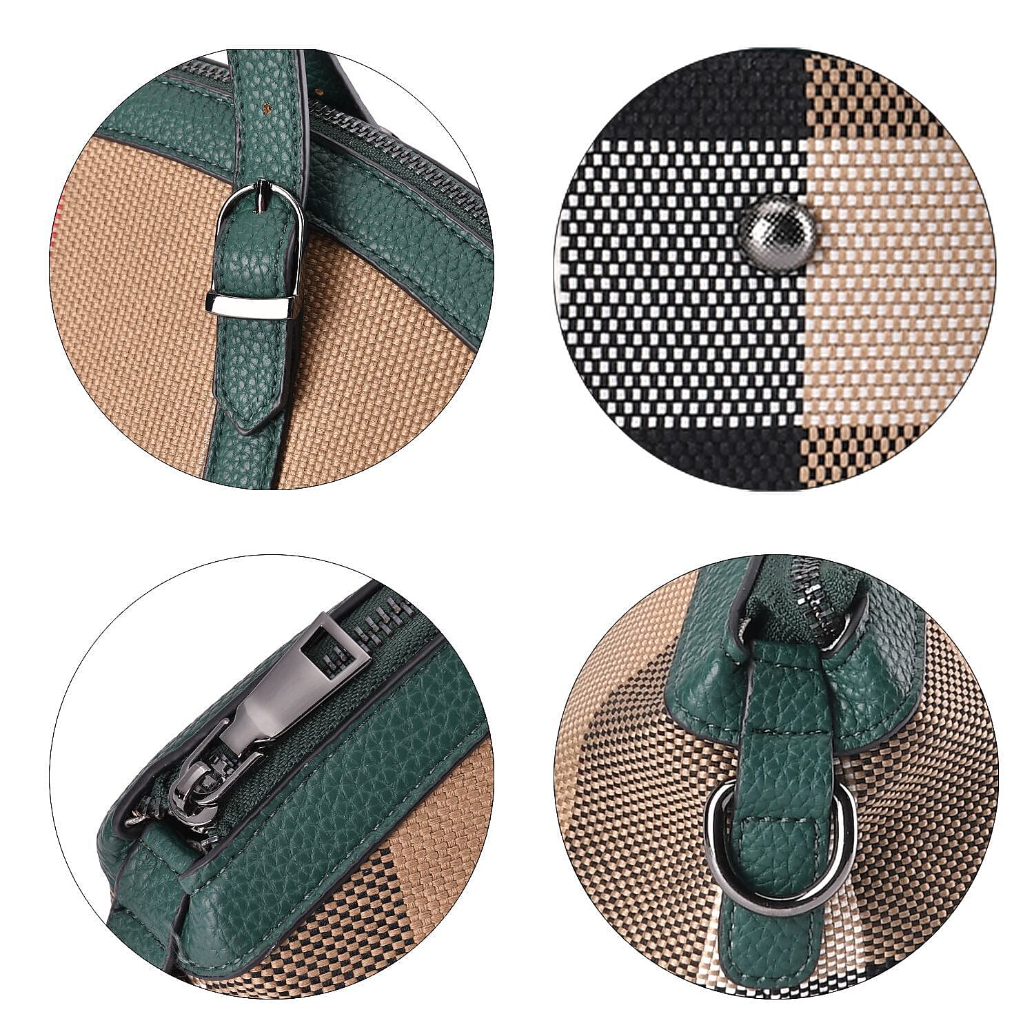 Plaid Pattern Medium Tote Bag with Detachable Shoulder Strap - Green