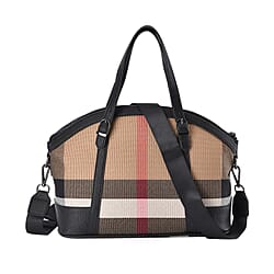 Plaid Pattern Medium Tote Bag with Detachable Shoulder Strap - Tan