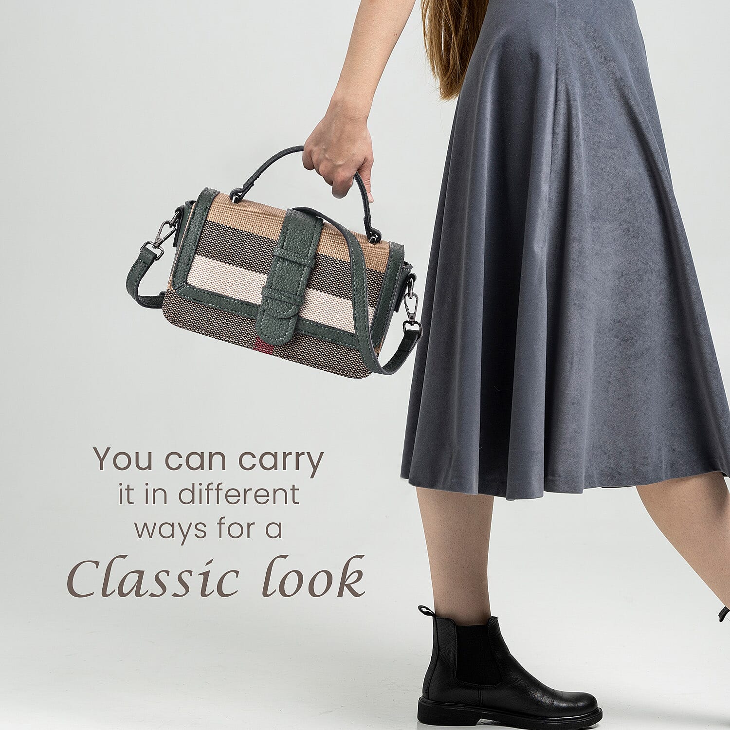 Closeout Deal Plaid Pattern Crossbody Bag with Detachable Strap - Green - (22.5x6x13cm)