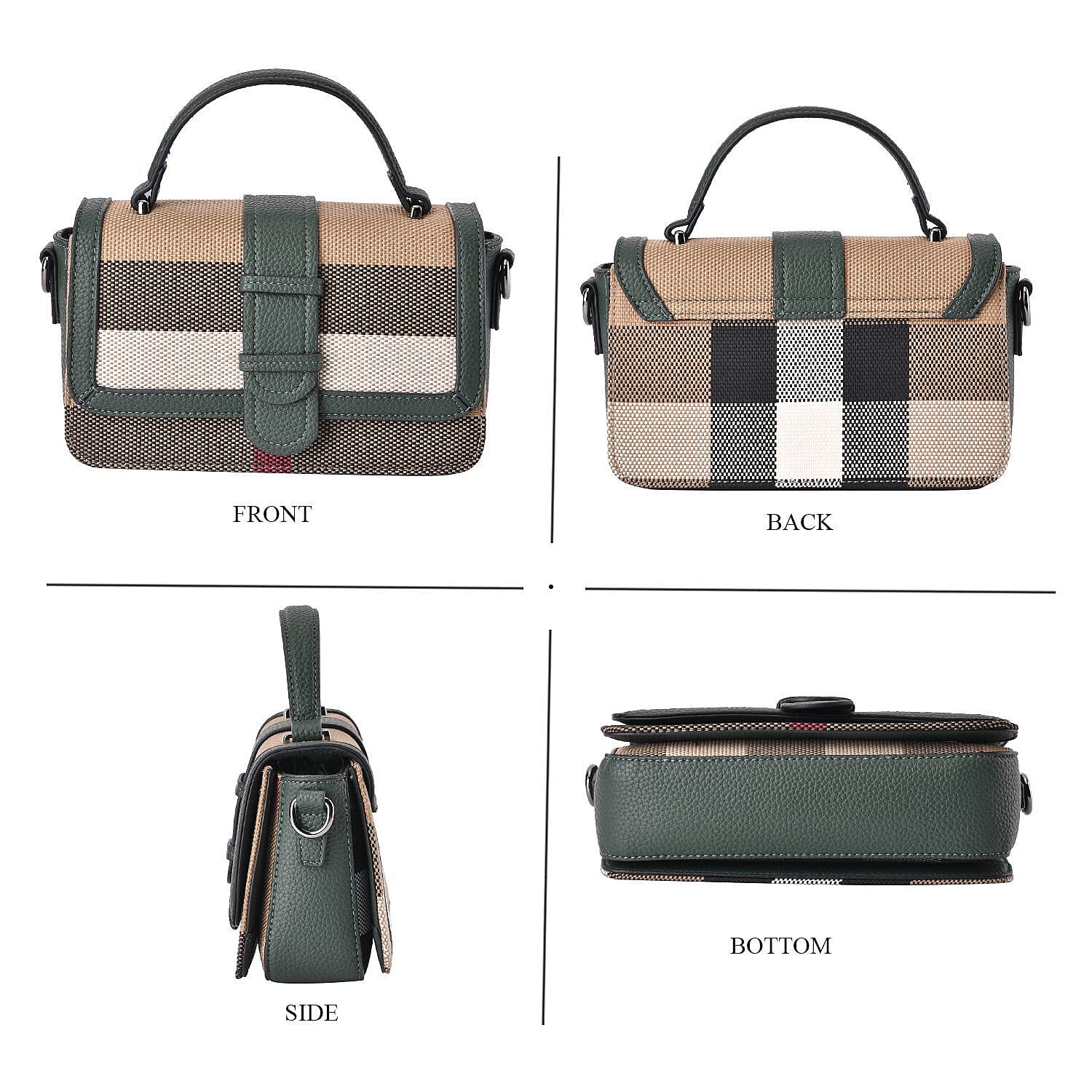 Closeout Deal Plaid Pattern Crossbody Bag with Detachable Strap - Green - (22.5x6x13cm)