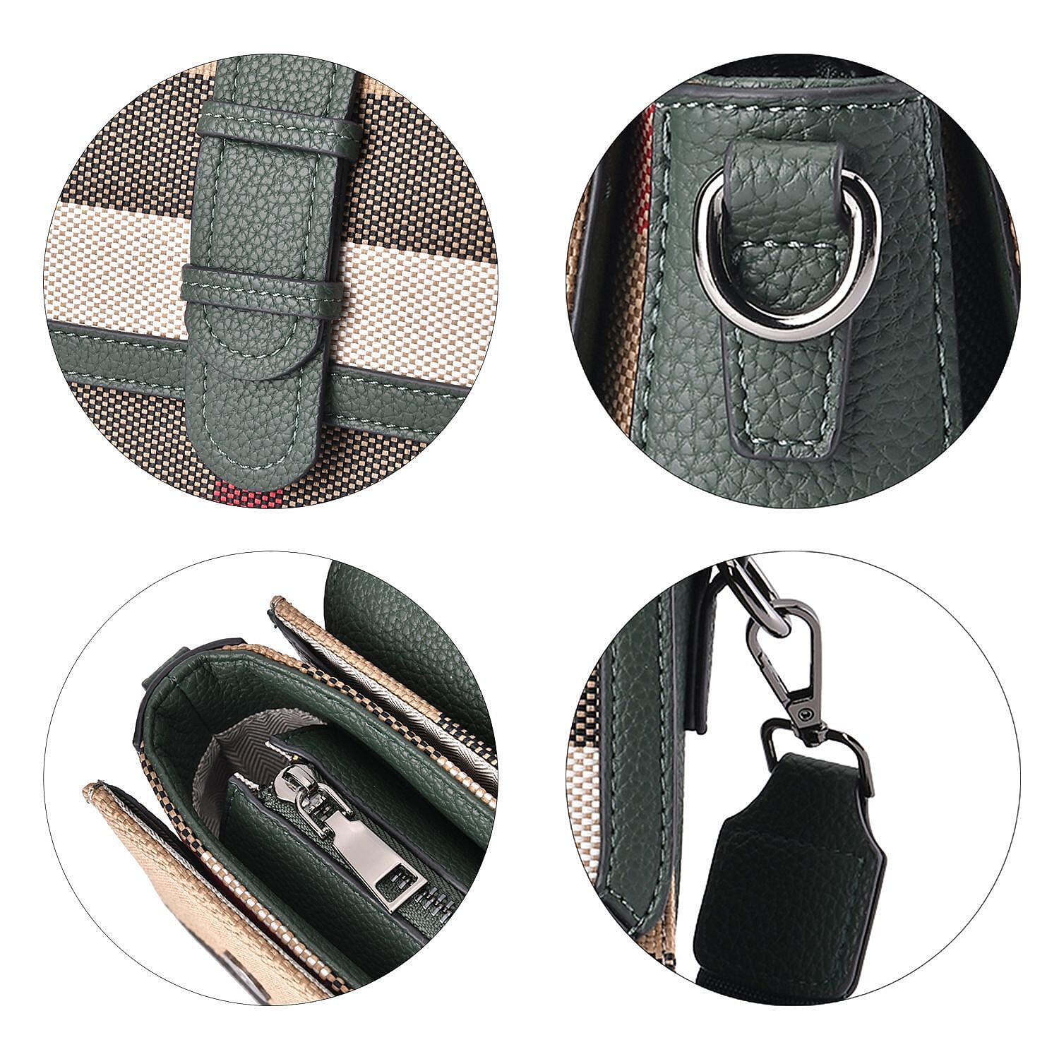 Closeout Deal Plaid Pattern Crossbody Bag with Detachable Strap - Green - (22.5x6x13cm)