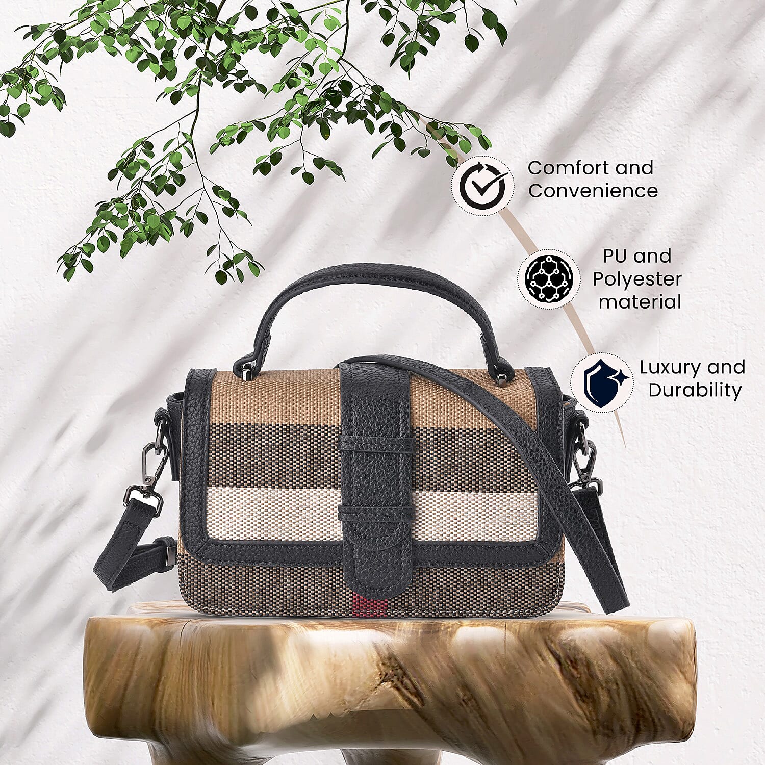 Closeout Deal Plaid Pattern Crossbody Bag with Detachable Strap - Black