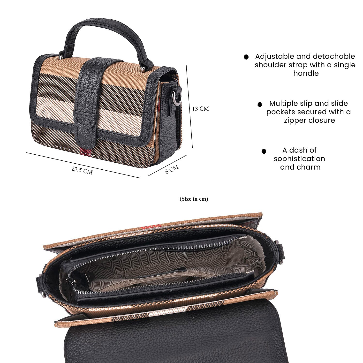 Closeout Deal Plaid Pattern Crossbody Bag with Detachable Strap - Black