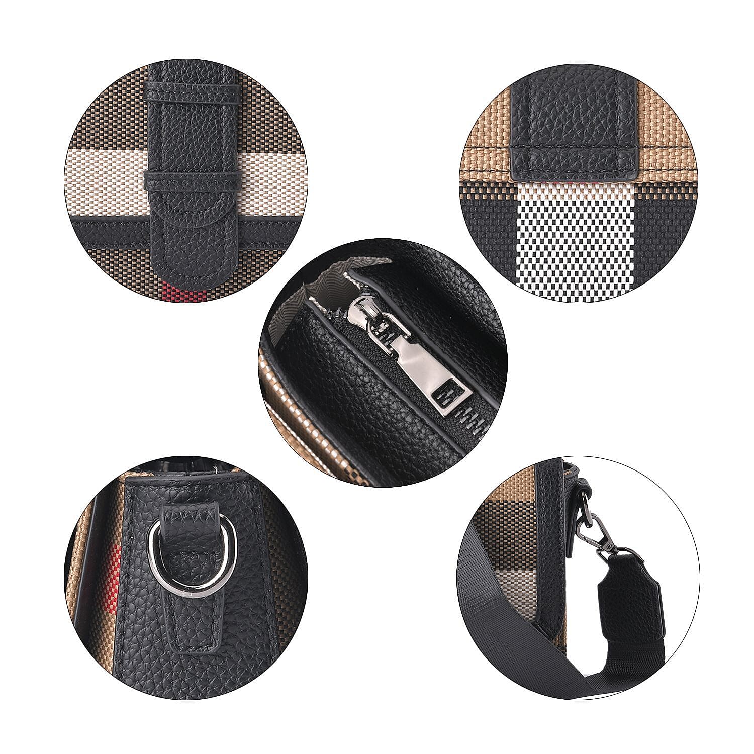 Closeout Deal Plaid Pattern Crossbody Bag with Detachable Strap - Black