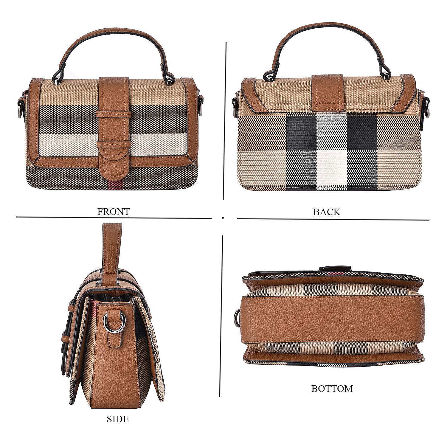 Closeout Deal Plaid Pattern Crossbody Bag with Detachable Strap - Tan