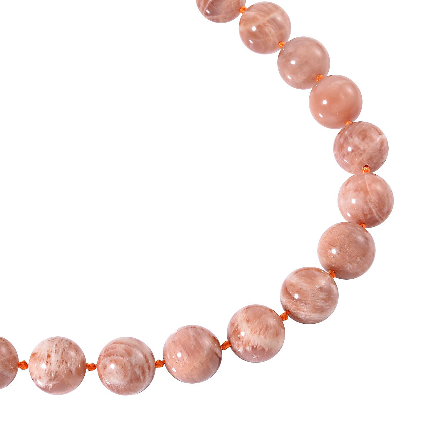 Extremely Rare Size AAA Luscious Peach Moonstone (14 mm) Necklace (Size - 20) in Sterling Silver 610 Ct.