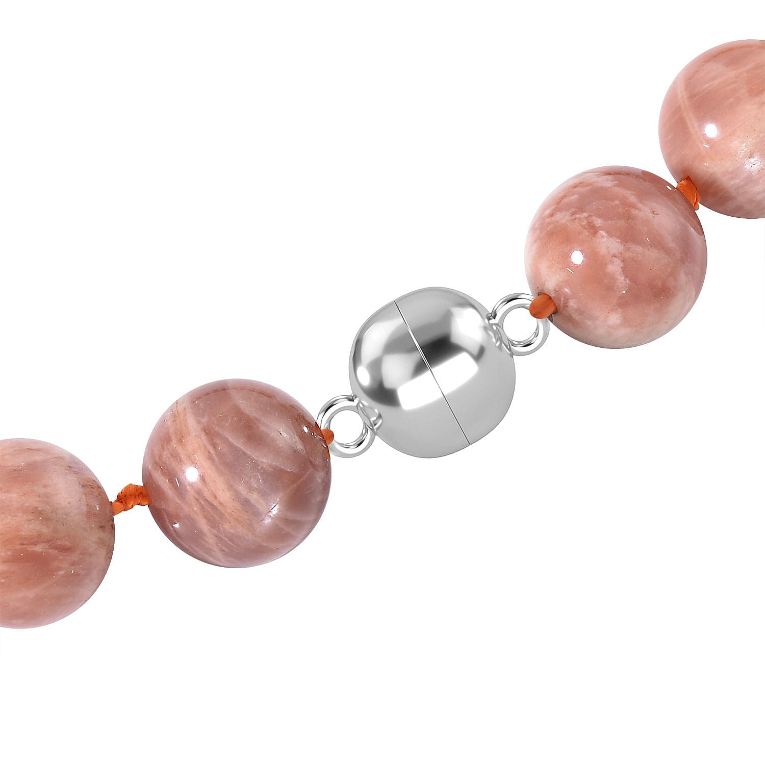 Extremely Rare Size AAA Luscious Peach Moonstone (14 mm) Necklace (Size - 20) in Sterling Silver 610 Ct.