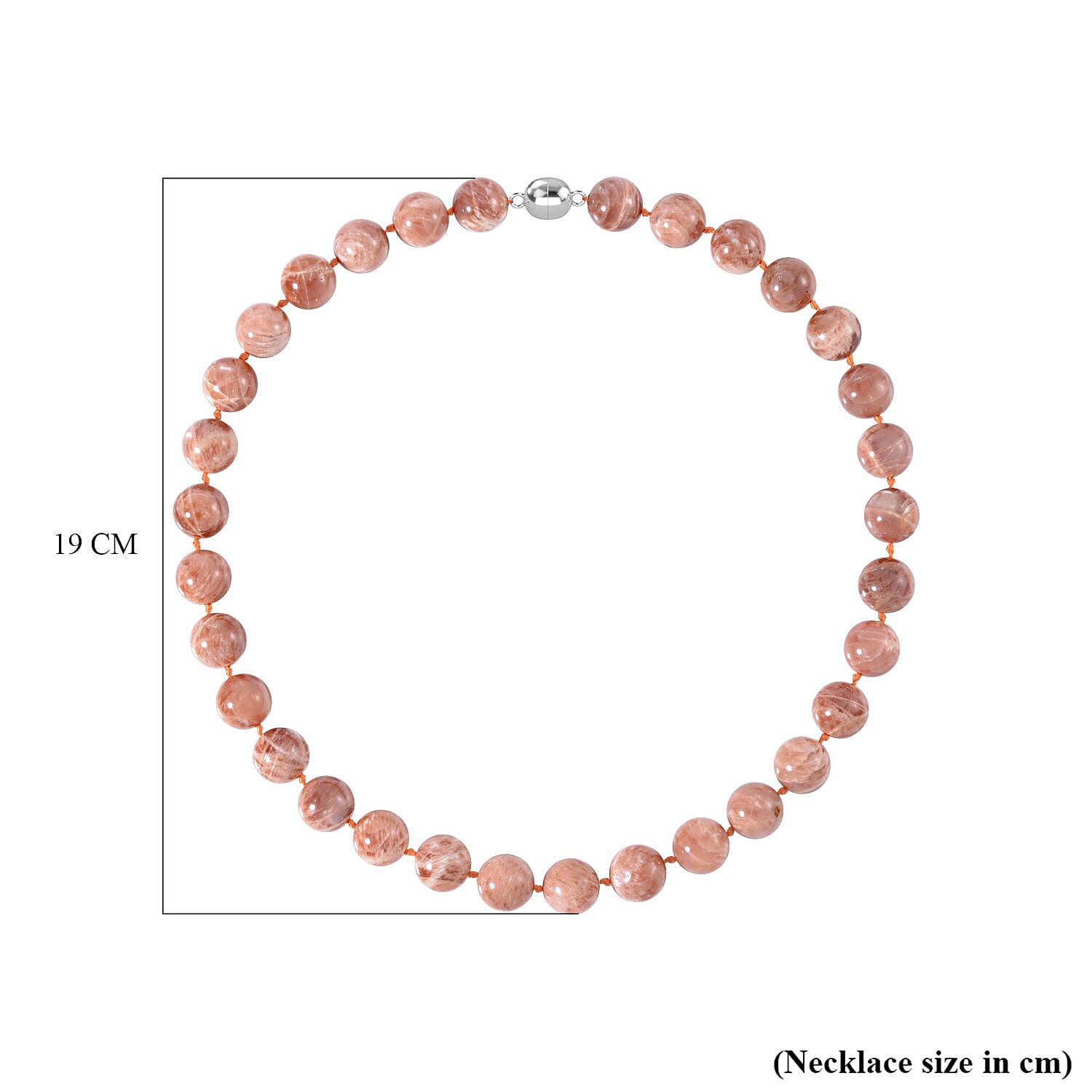 Extremely Rare Size AAA Luscious Peach Moonstone (14 mm) Necklace (Size - 20) in Sterling Silver 610 Ct.