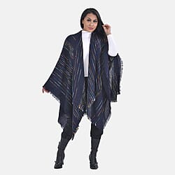 Closeout Deal V-Neck Stripe Poncho (One Size) - Grey - Black