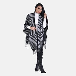 Closeout Deal V-Neck Stripe Poncho (One Size) - Grey - Black