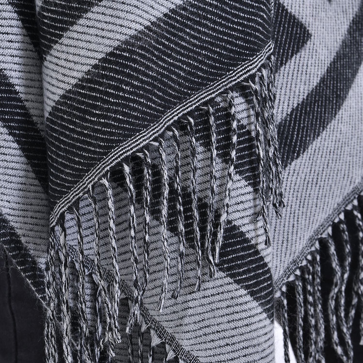 Closeout Deal V-Neck Stripe Poncho (One Size) - Grey - Black