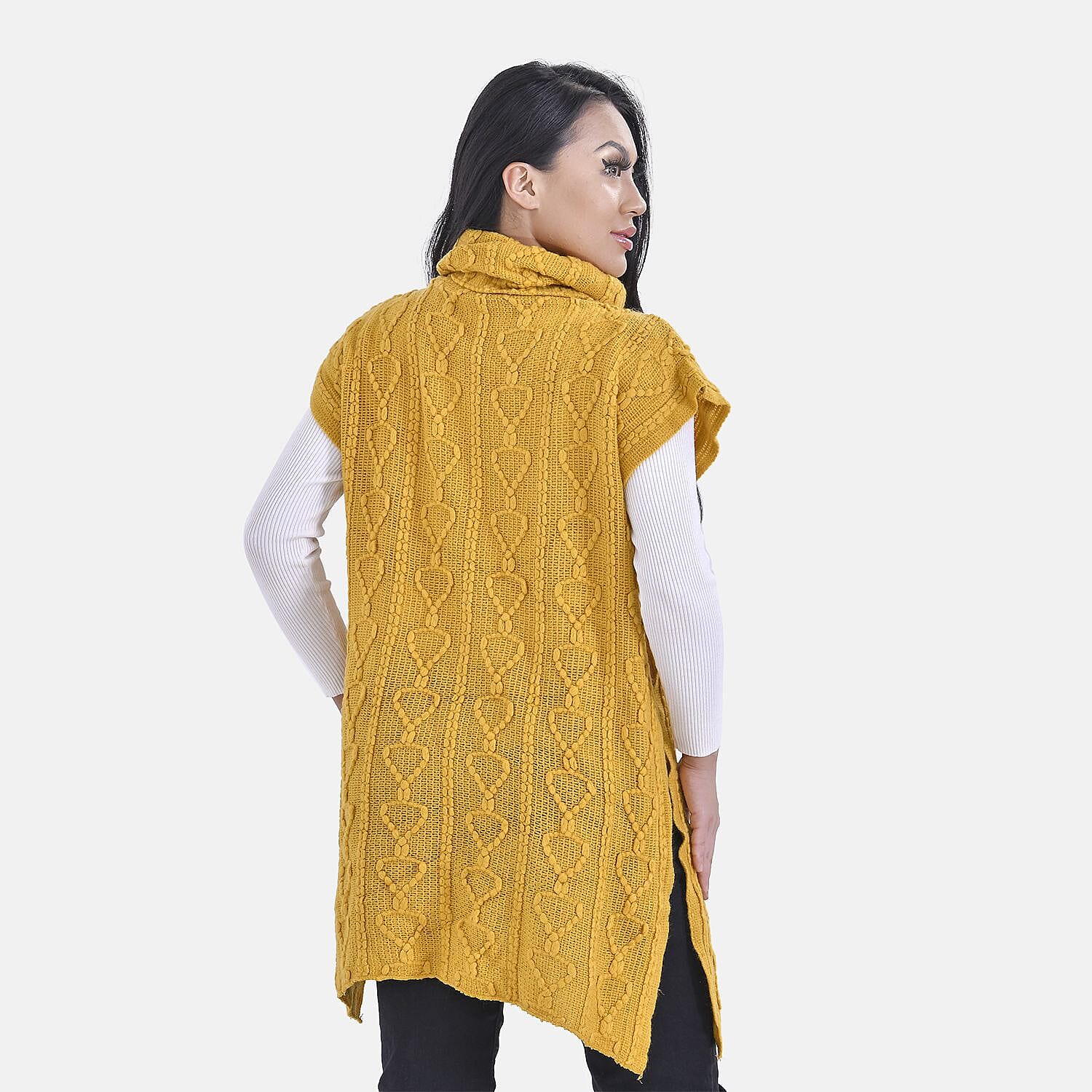 Knitted Rolled Neck Tabard (One Size) - Yellow