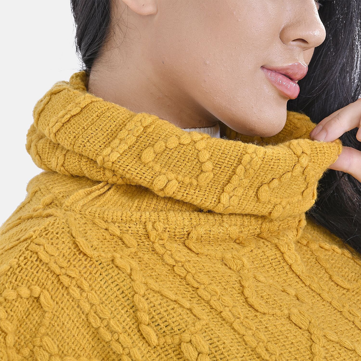 Knitted Rolled Neck Tabard (One Size) - Yellow