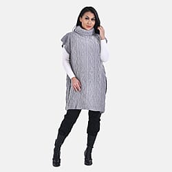 Knitted Rolled Neck Tabard (One Size) - Grey