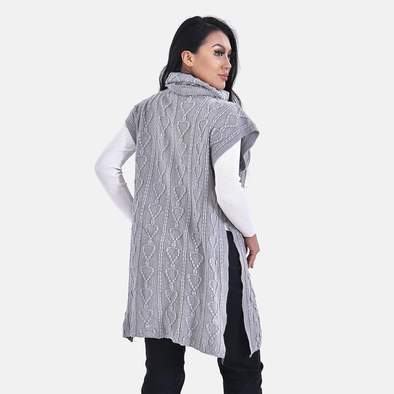 Knitted Rolled Neck Tunic (One Size) - Grey