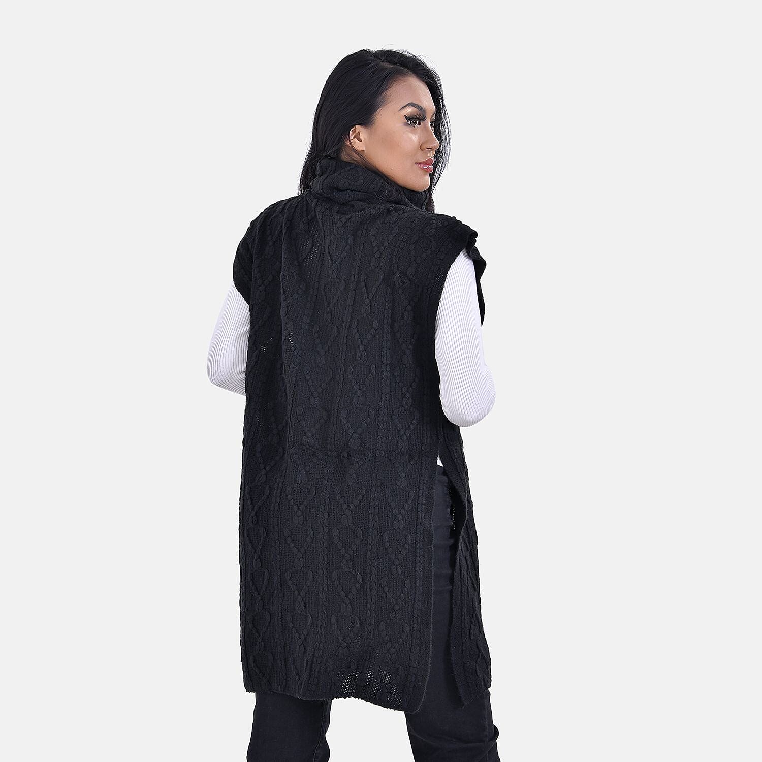 Knitted Rolled Neck Tabard One Size - Black