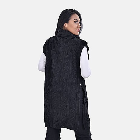 Knitted Rolled Neck Tabard One Size - Black