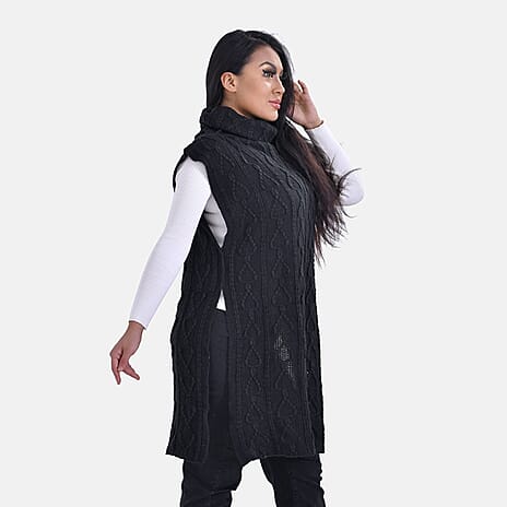 Knitted Rolled Neck Tabard One Size - Black