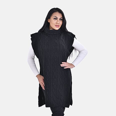 Knitted Rolled Neck Tabard One Size - Black