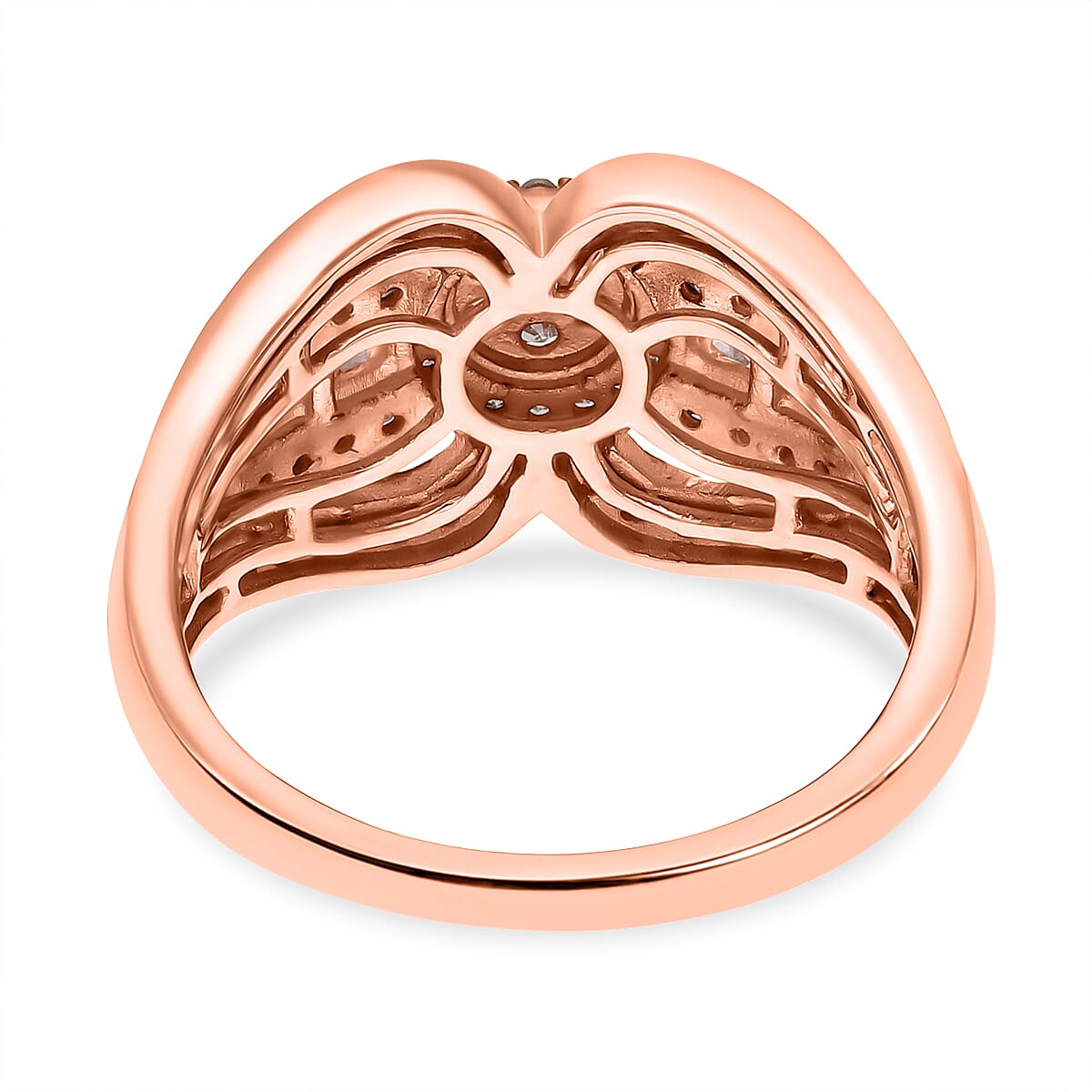 Natural Champagne Diamond and White Diamond Ring in Rose Gold Vermeil Plated Sterling Silver 0.53 Ct