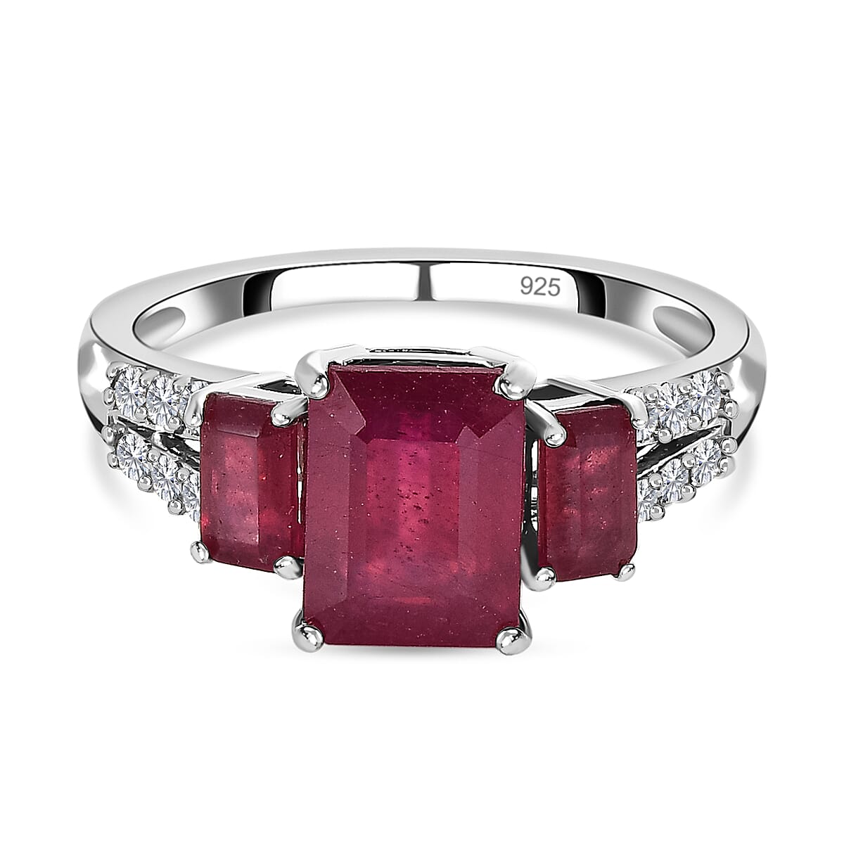 African Ruby & Natural Zircon Ring in Platinum Overlay Sterling Silver 3.50 Ct.