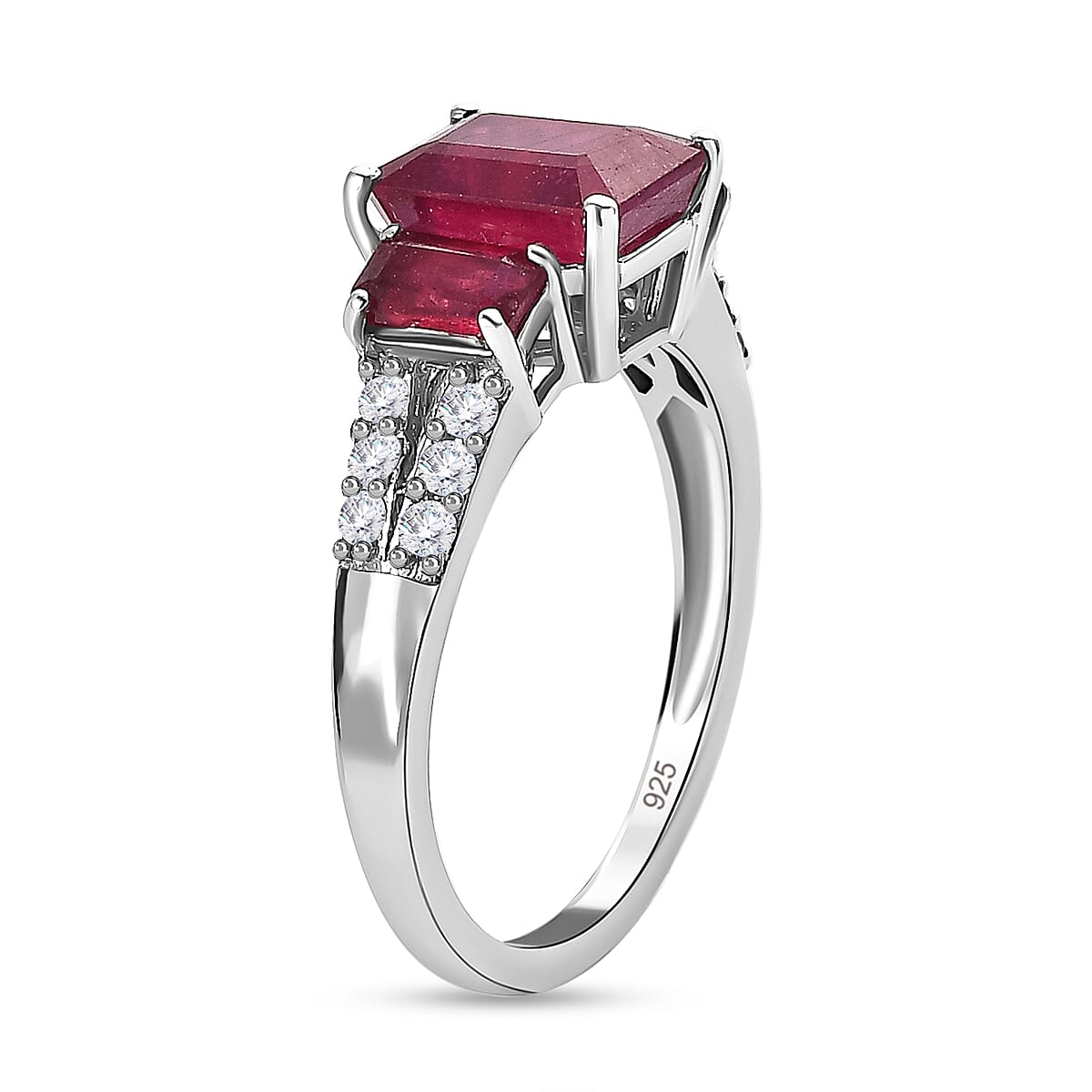African Ruby & Natural Zircon Ring in Platinum Overlay Sterling Silver 3.50 Ct.