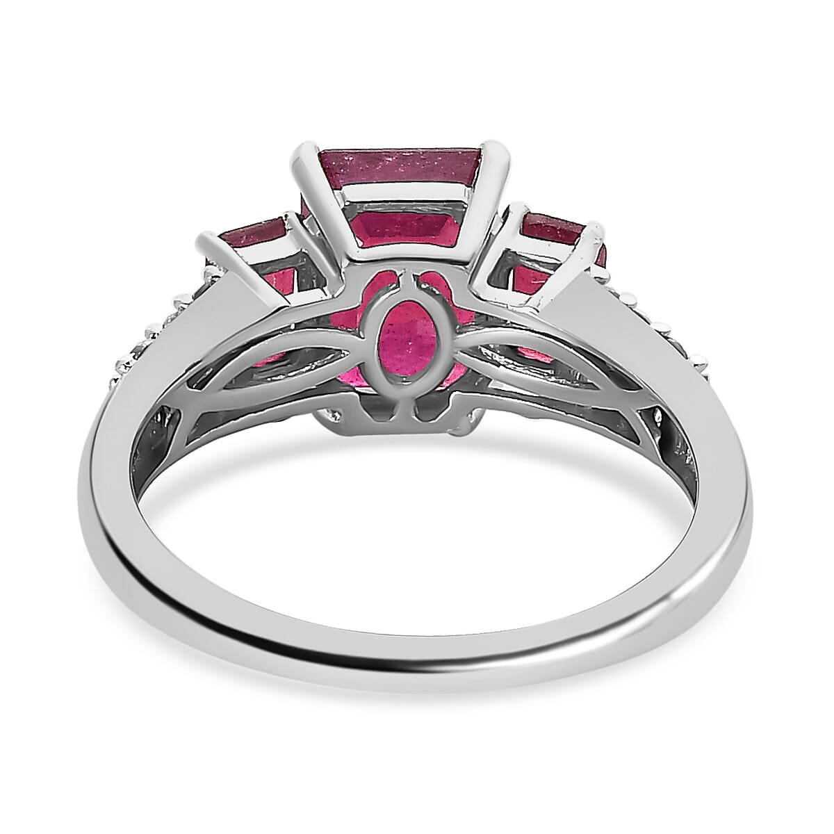 African Ruby & Natural Zircon Ring in Platinum Overlay Sterling Silver 3.50 Ct.