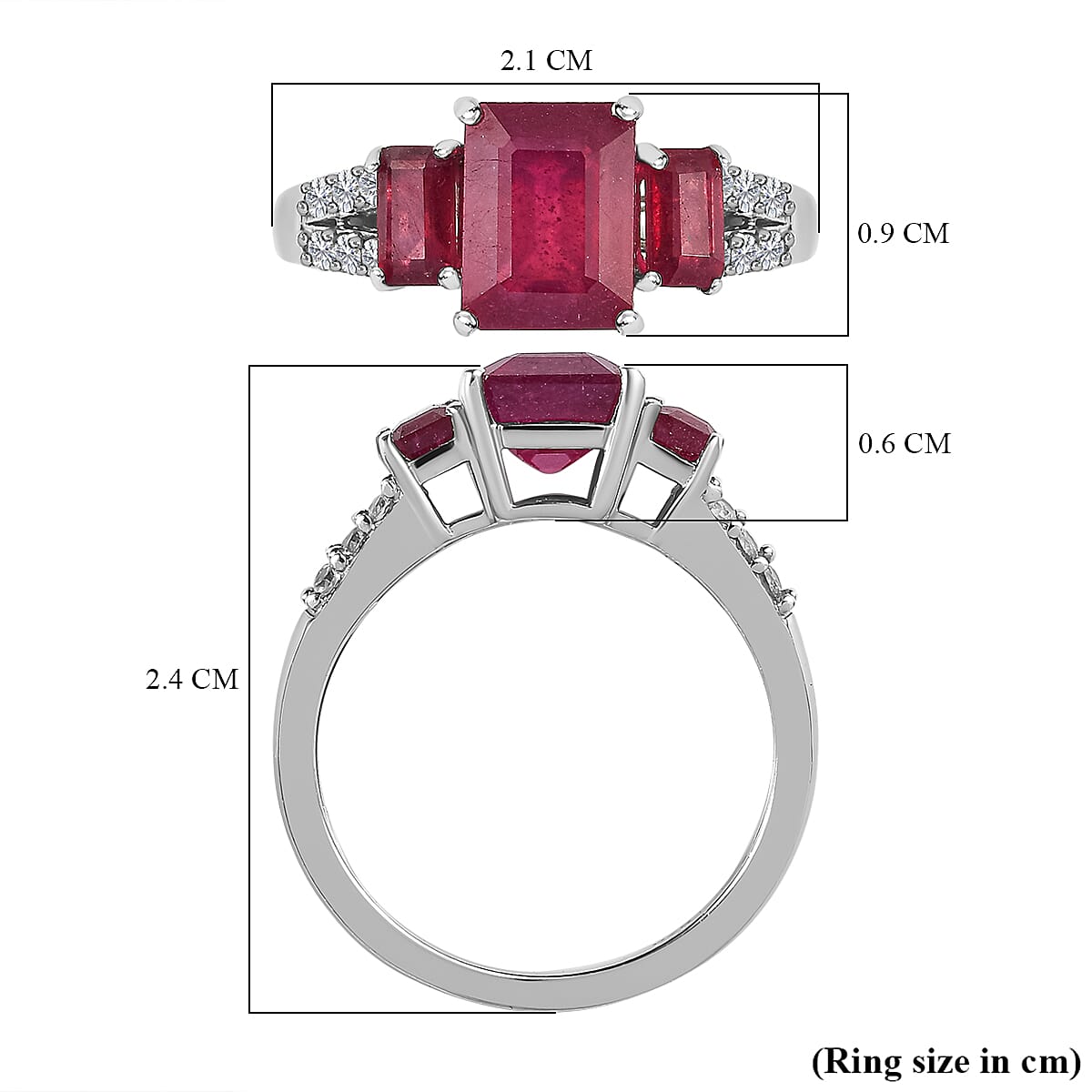 African Ruby & Natural Zircon Ring in Platinum Overlay Sterling Silver 3.50 Ct.