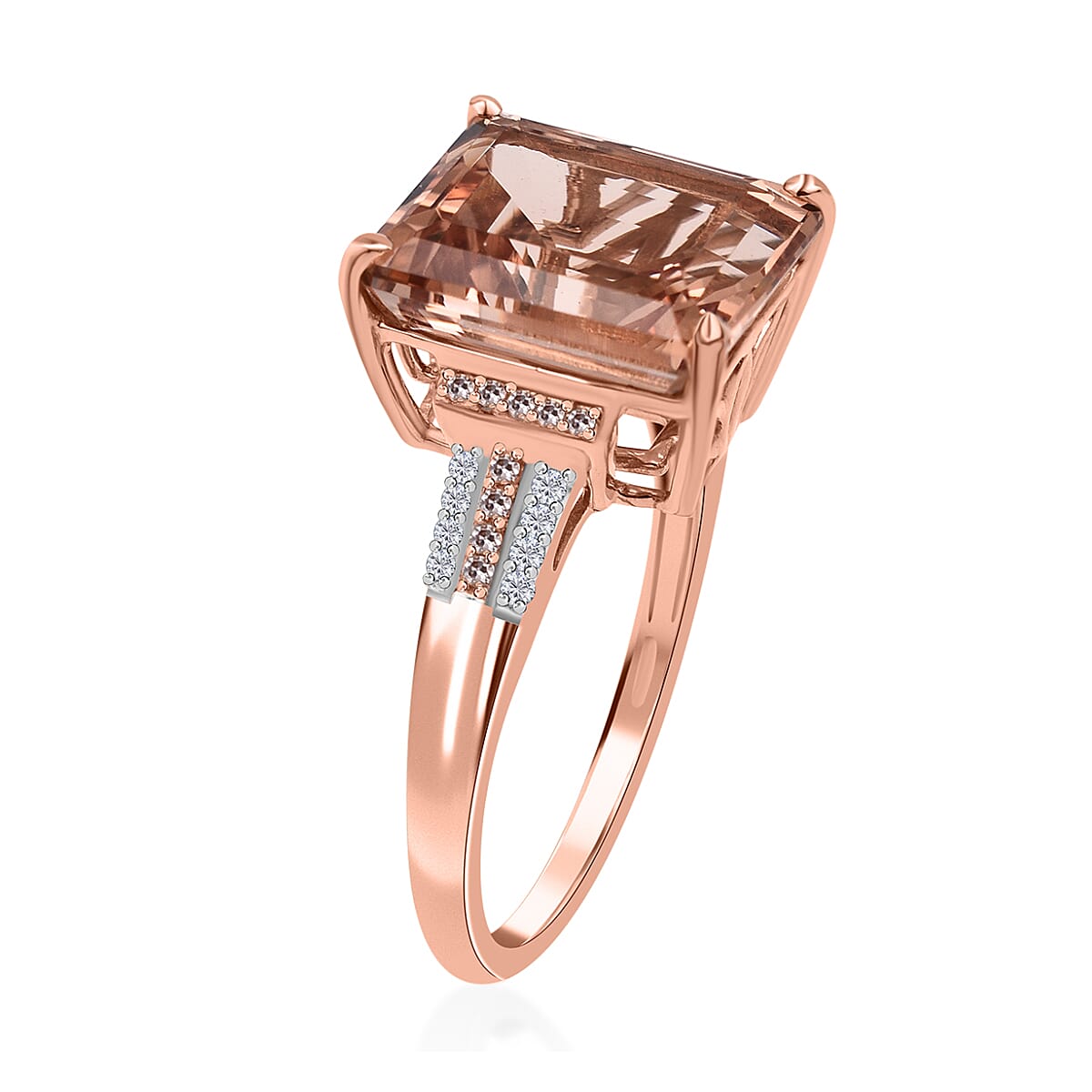 14K Rose Gold AAA Morganite, Pink Diamond & White Diamond Ring 4.17 Ct