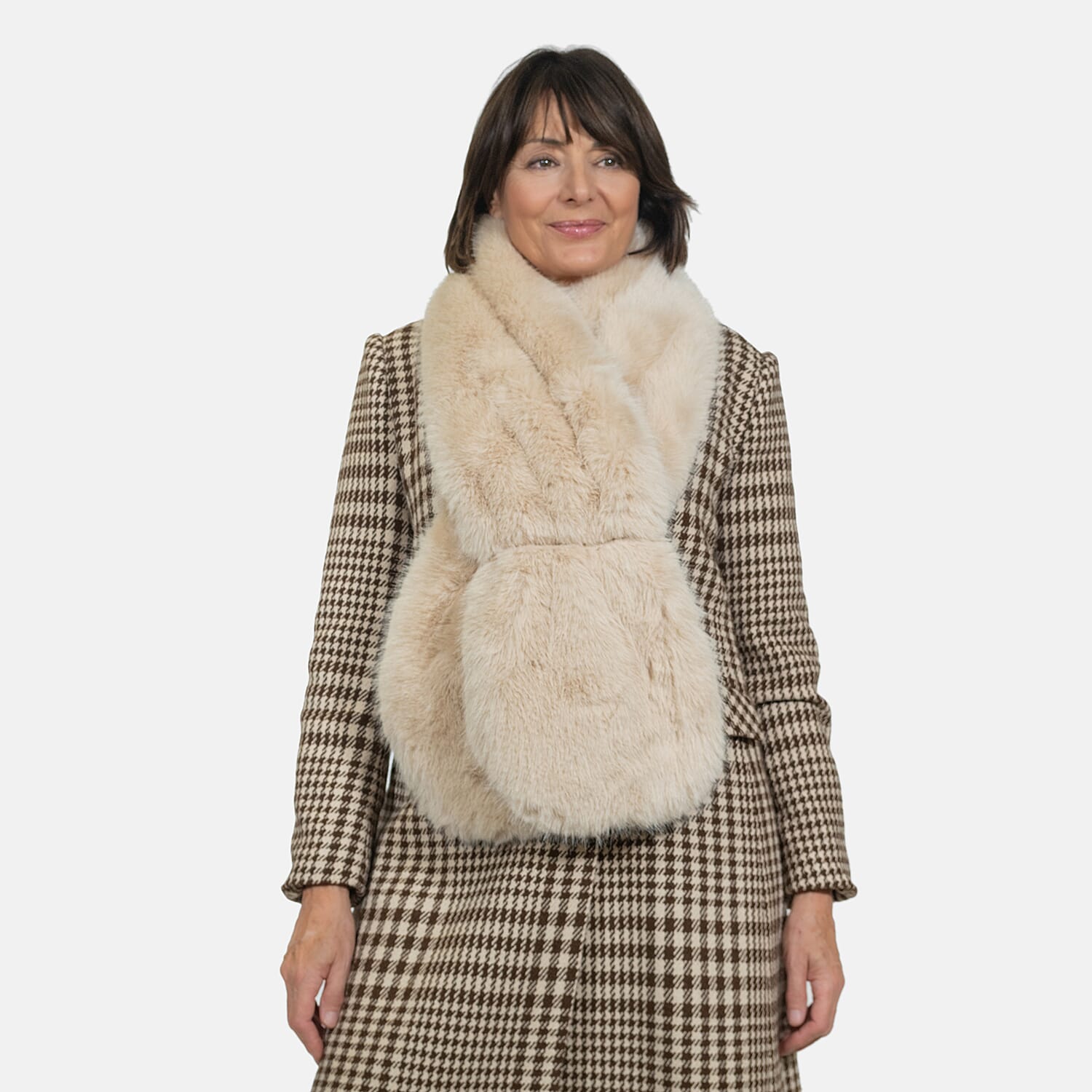 Closeout Deal - Faux Fur Wrap (Size 160x30 cm) - Beige