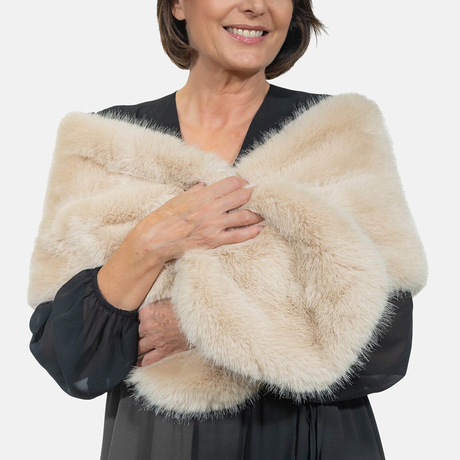 Closeout Deal - Faux Fur Wrap (Size 160x30 cm) - Beige