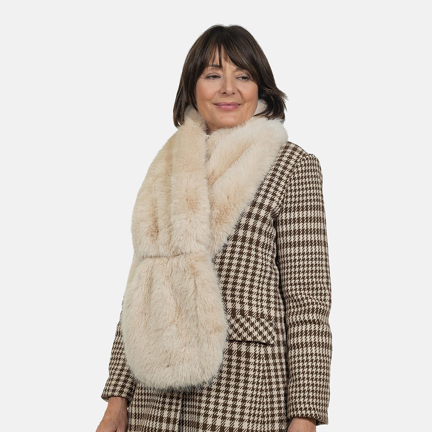 Closeout Deal - Faux Fur Wrap (Size 160x30 cm) - Beige