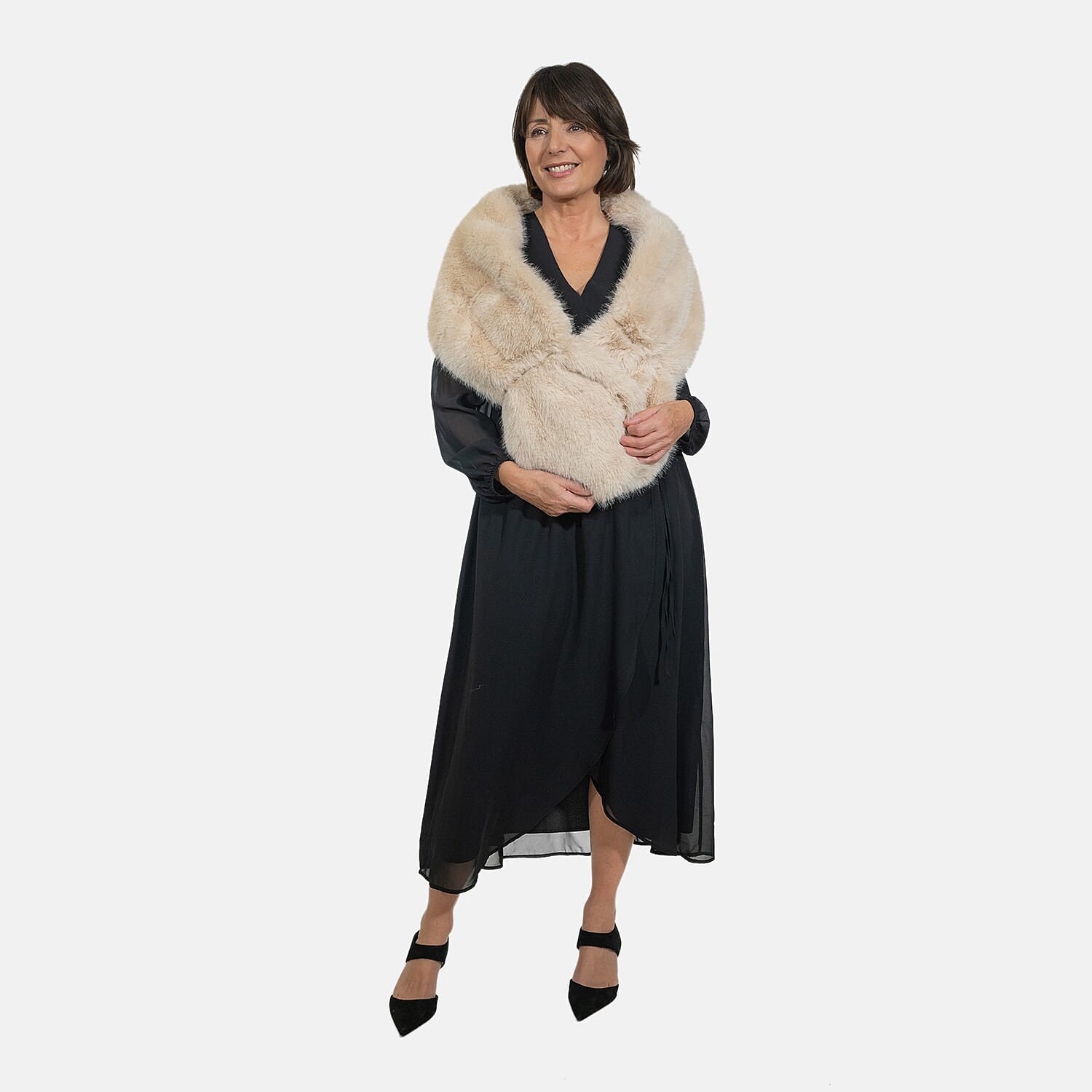 Closeout Deal - Faux Fur Wrap (Size 160x30 cm) - Beige