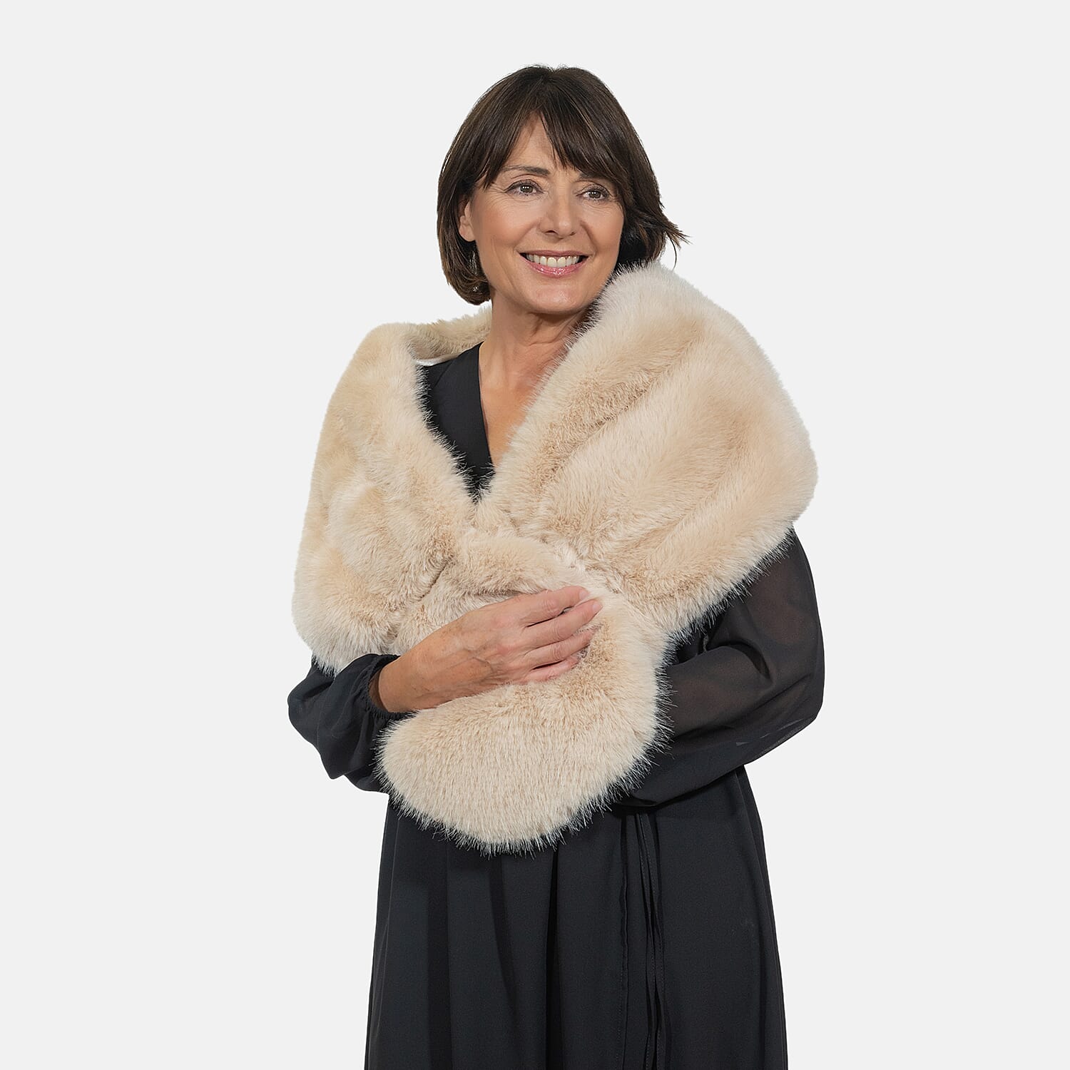 Closeout Deal - Faux Fur Wrap (Size 160x30 cm) - Beige