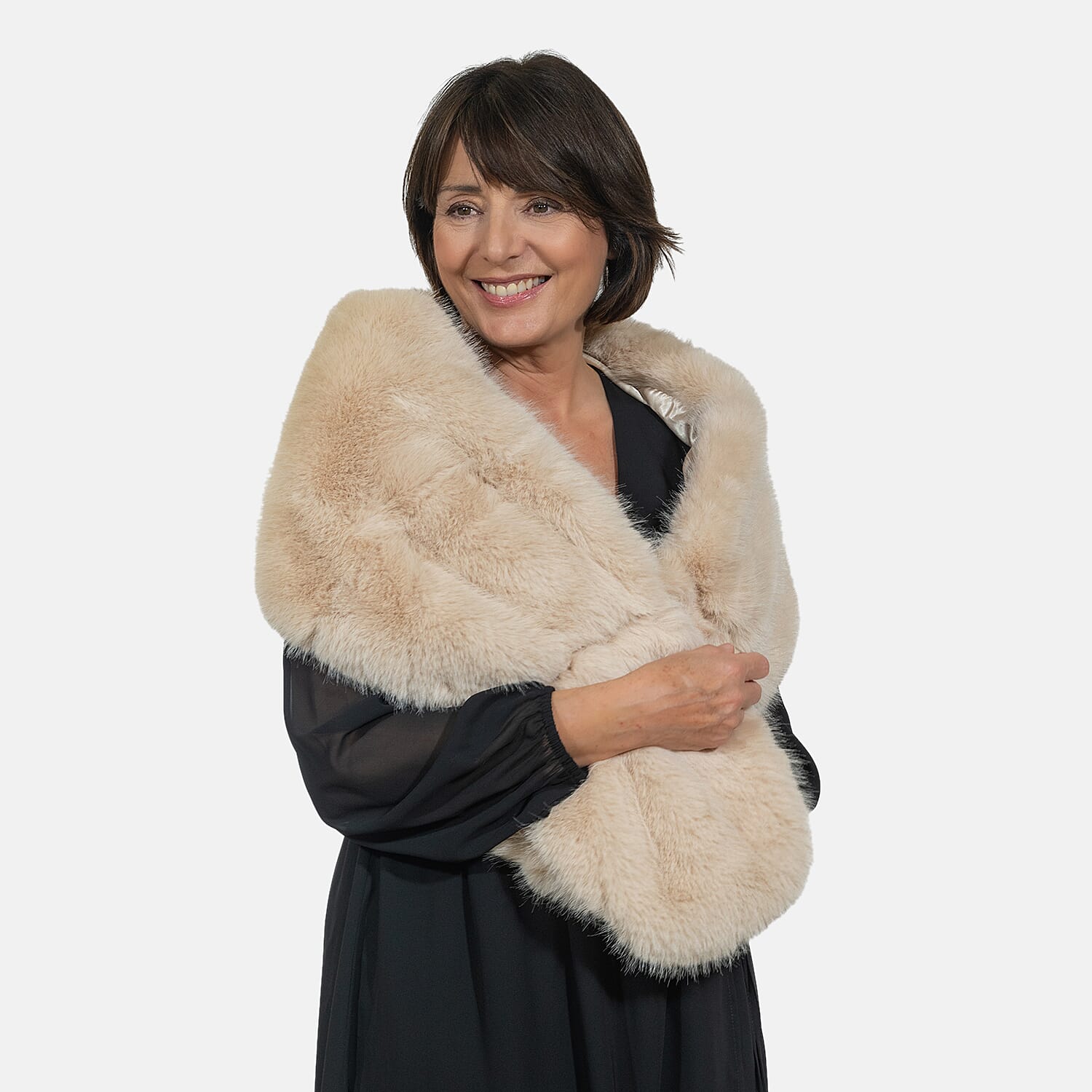 Closeout Deal - Faux Fur Wrap (Size 160x30 cm) - Beige
