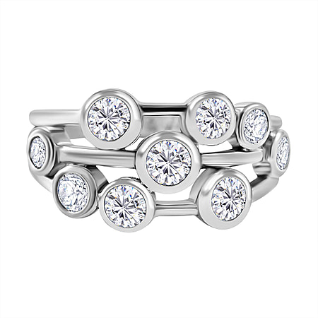 First Designer Closeout - Moissanite Bubble Stackable Ring in Rhodium Overlay Sterling Silver 1.56 Ct.