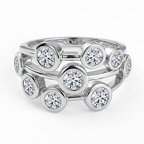 First Designer Closeout - Moissanite Bubble Stackable Ring in Rhodium Overlay Sterling Silver 1.51 Ct.