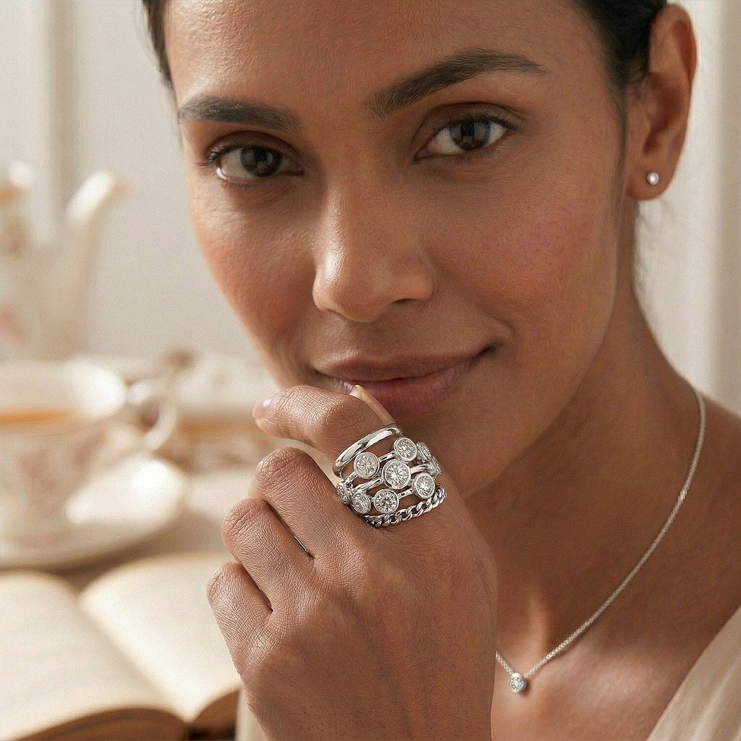 Moissanite Bubble Ring in Sterling Silver