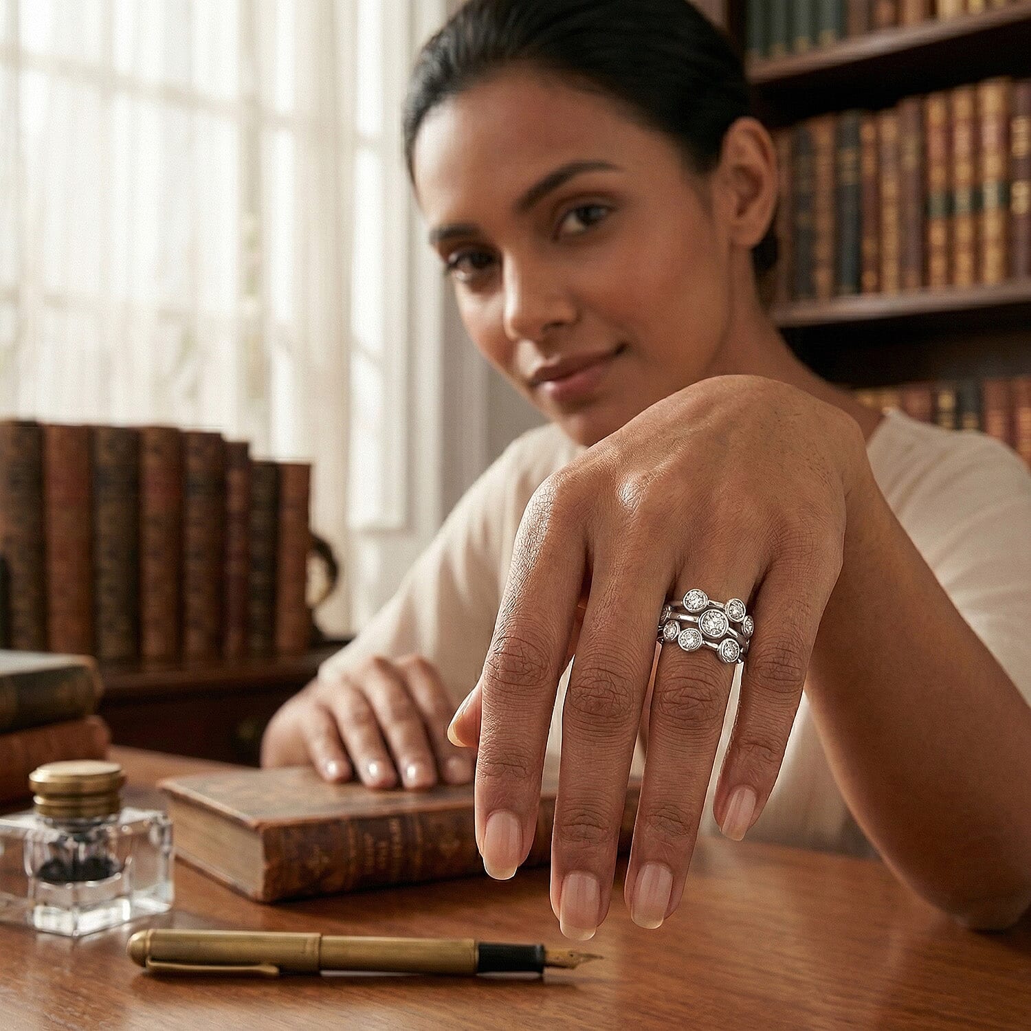 Moissanite Bubble Ring in Sterling Silver