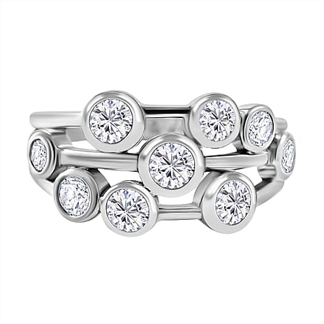First Designer Closeout - Moissanite Bubble Stackable Ring in Rhodium Overlay Sterling Silver 1.51 Ct.