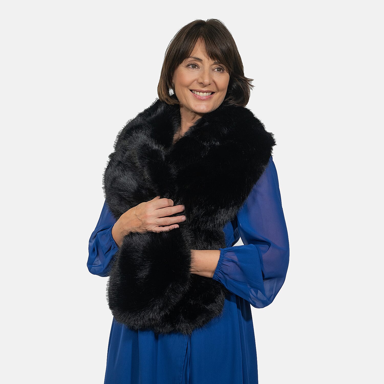 Closeout Deal - Faux Fur Wrap (Size 160x30 cm) - Black