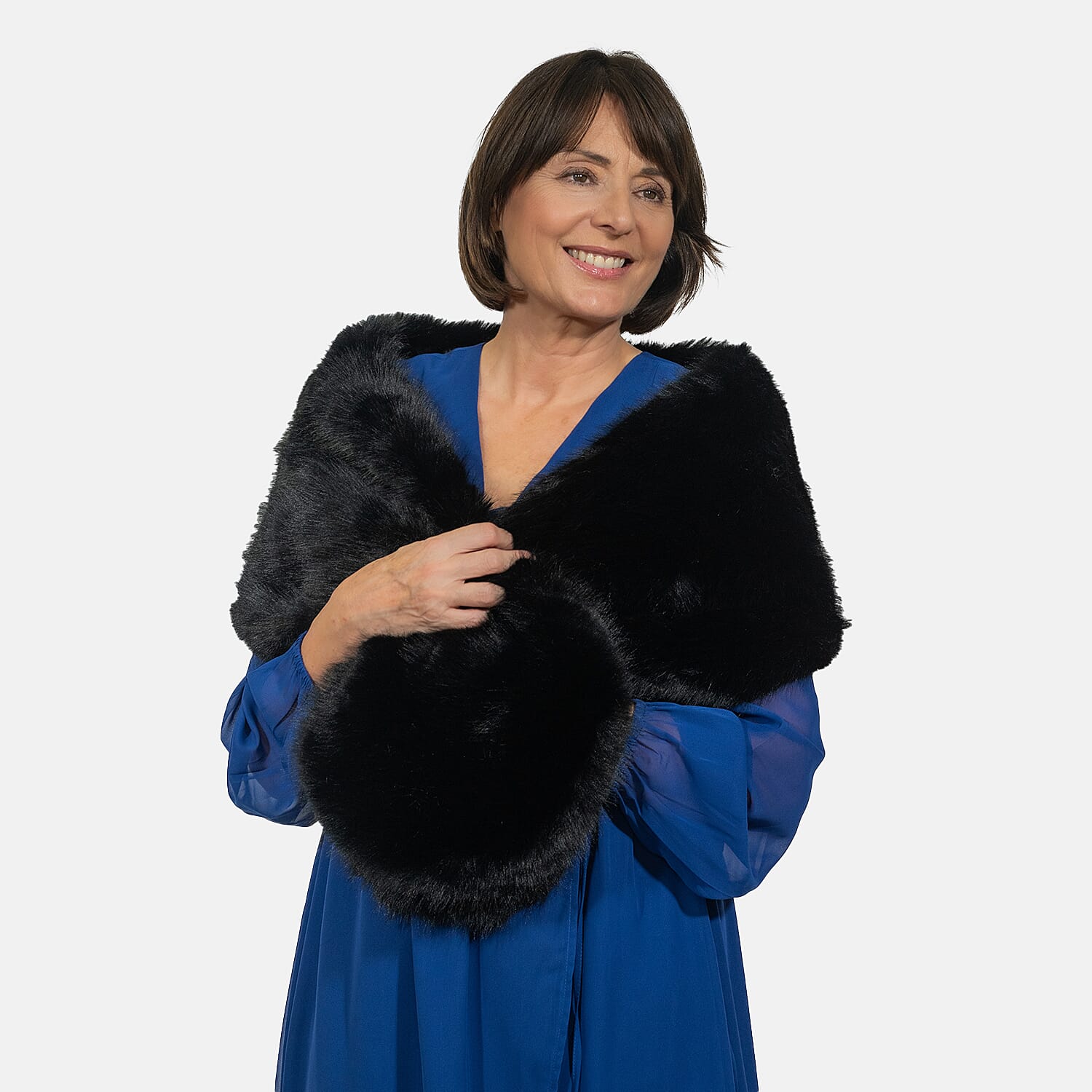 Closeout Deal - Faux Fur Wrap (Size 160x30 cm) - Black