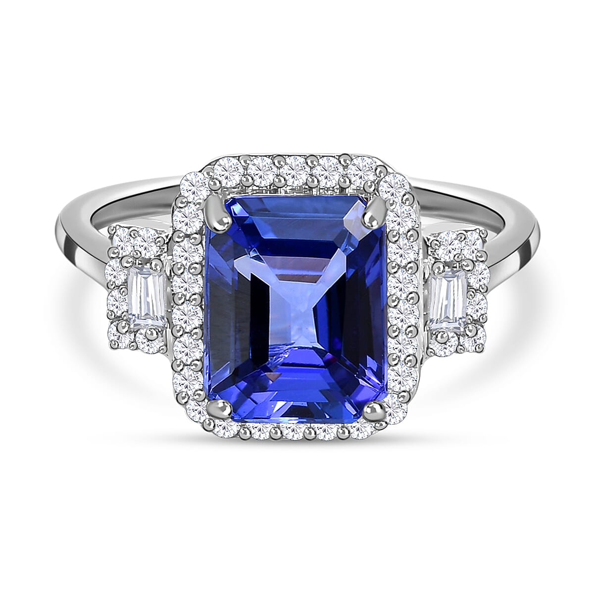 950 Platinum AAAA Tanzanite & Diamond (VS, E-F) Ring 5.59 Ct, Platinum Wt. 5.26 Gms Size L (Resize To I,J,K,M,N,O)