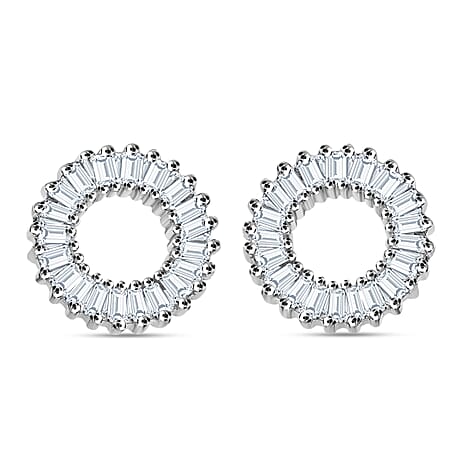 Natural White Diamond Circle Stud Push Back Earrings in Platinum Overlay Sterling Silver