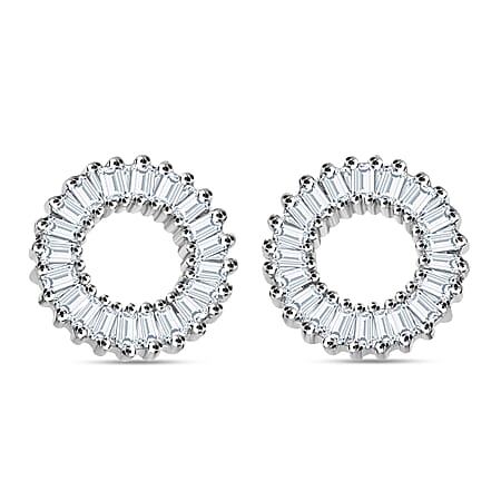 Natural White Diamond Circle Stud Push Back Earrings in Platinum Overlay Sterling Silver Natural White Diamond Circle Stud Push Back Earrings in Platinum Overlay Sterling Silver