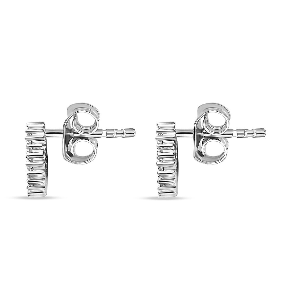 D'Joy Natural White Diamond Circle Stud Push Back Earrings in Platinum Overlay Sterling Silver 0.19 Ct.