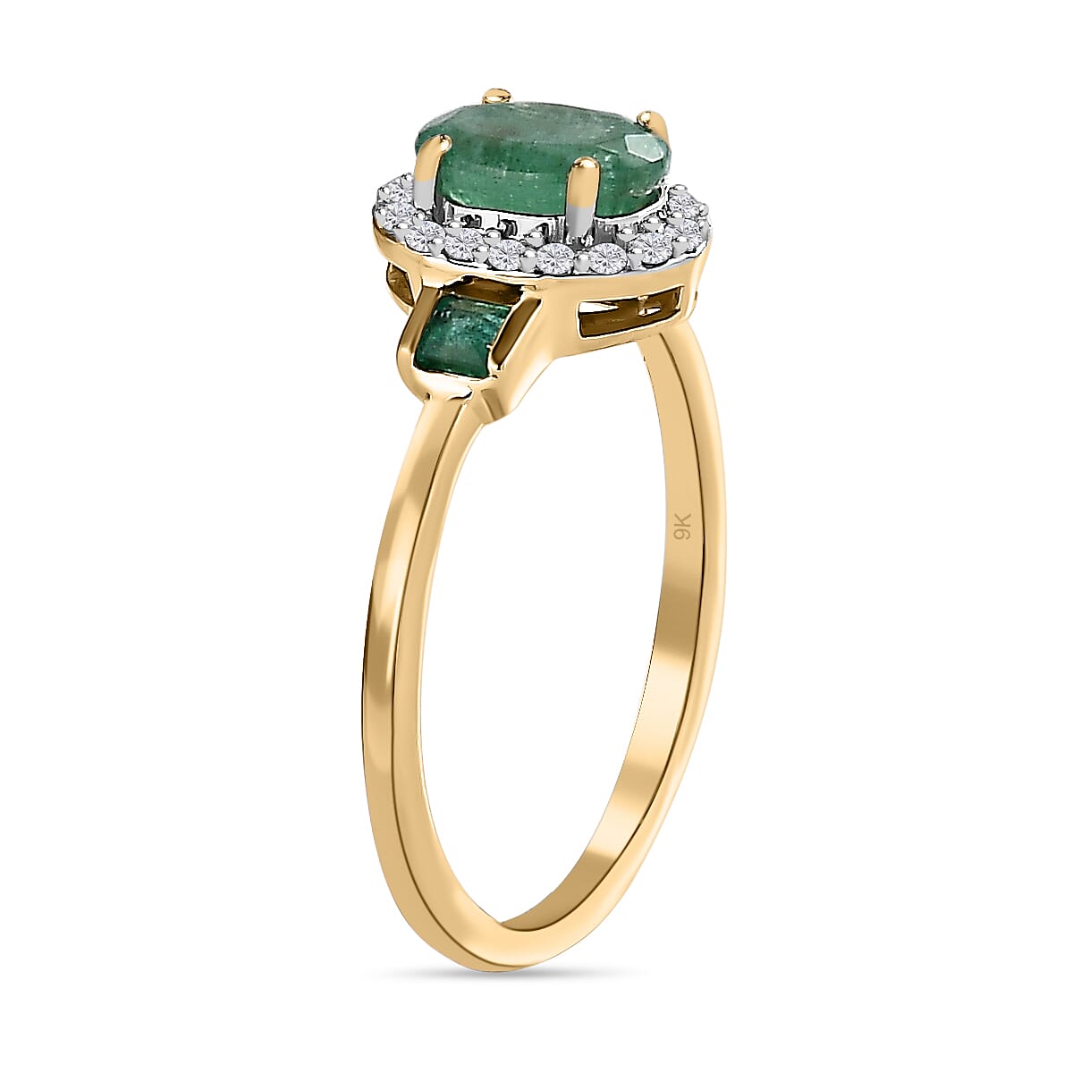 9K Yellow Gold Zambian Emerald and Moissanite Ring
