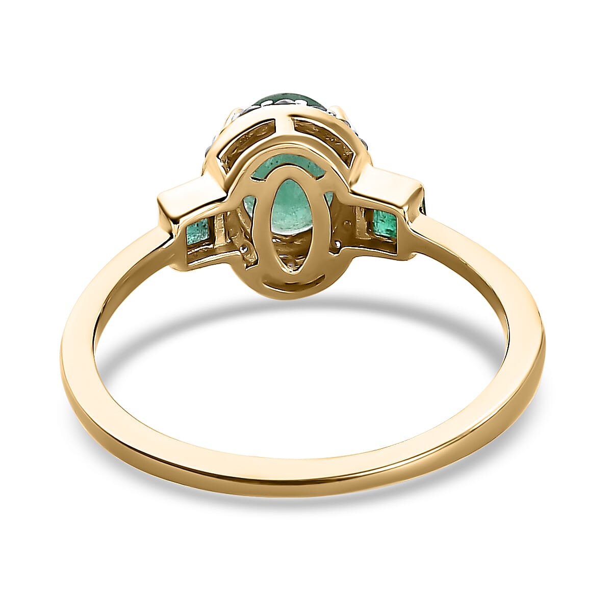 9K Yellow Gold Zambian Emerald and Moissanite Ring
