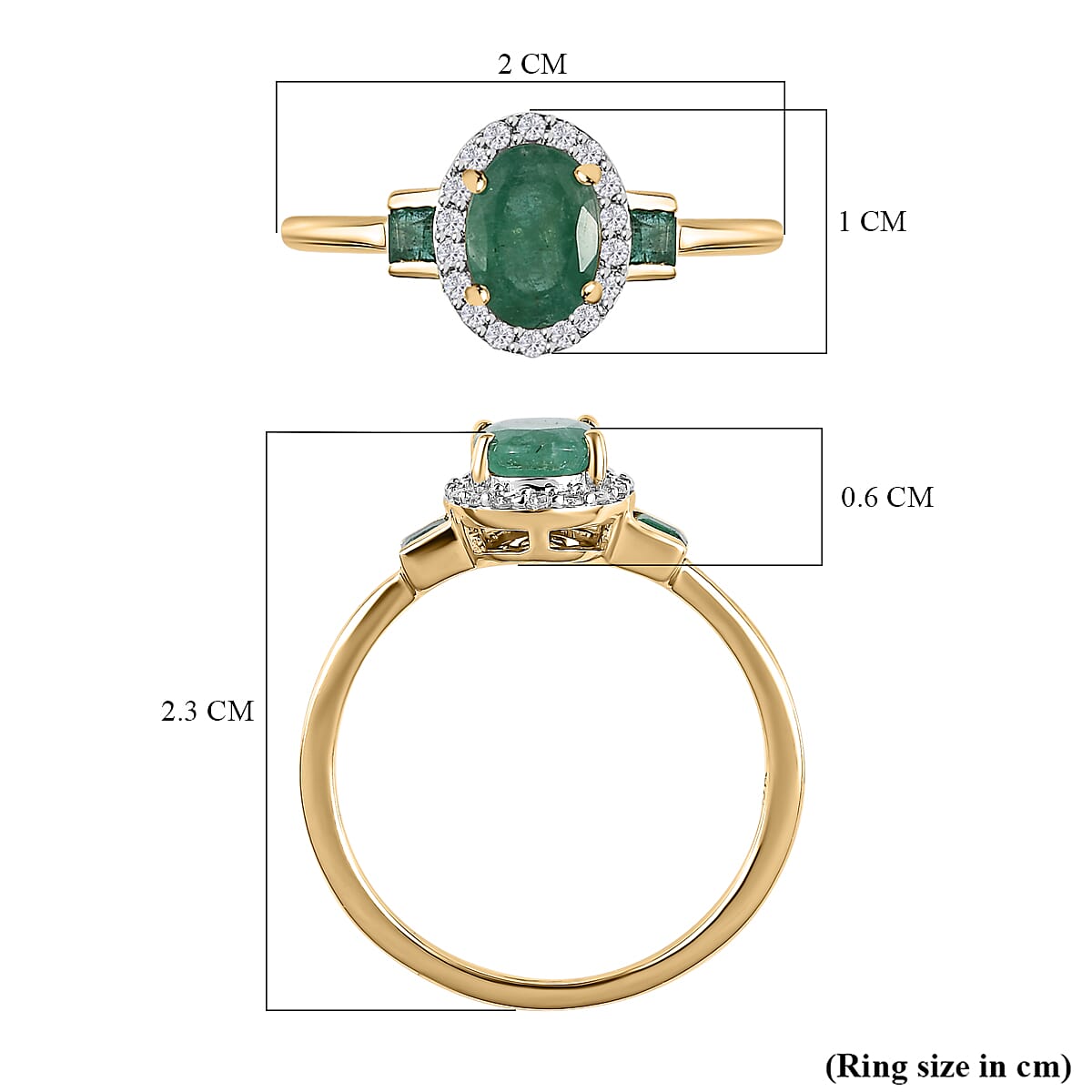 9K Yellow Gold Zambian Emerald and Moissanite Ring