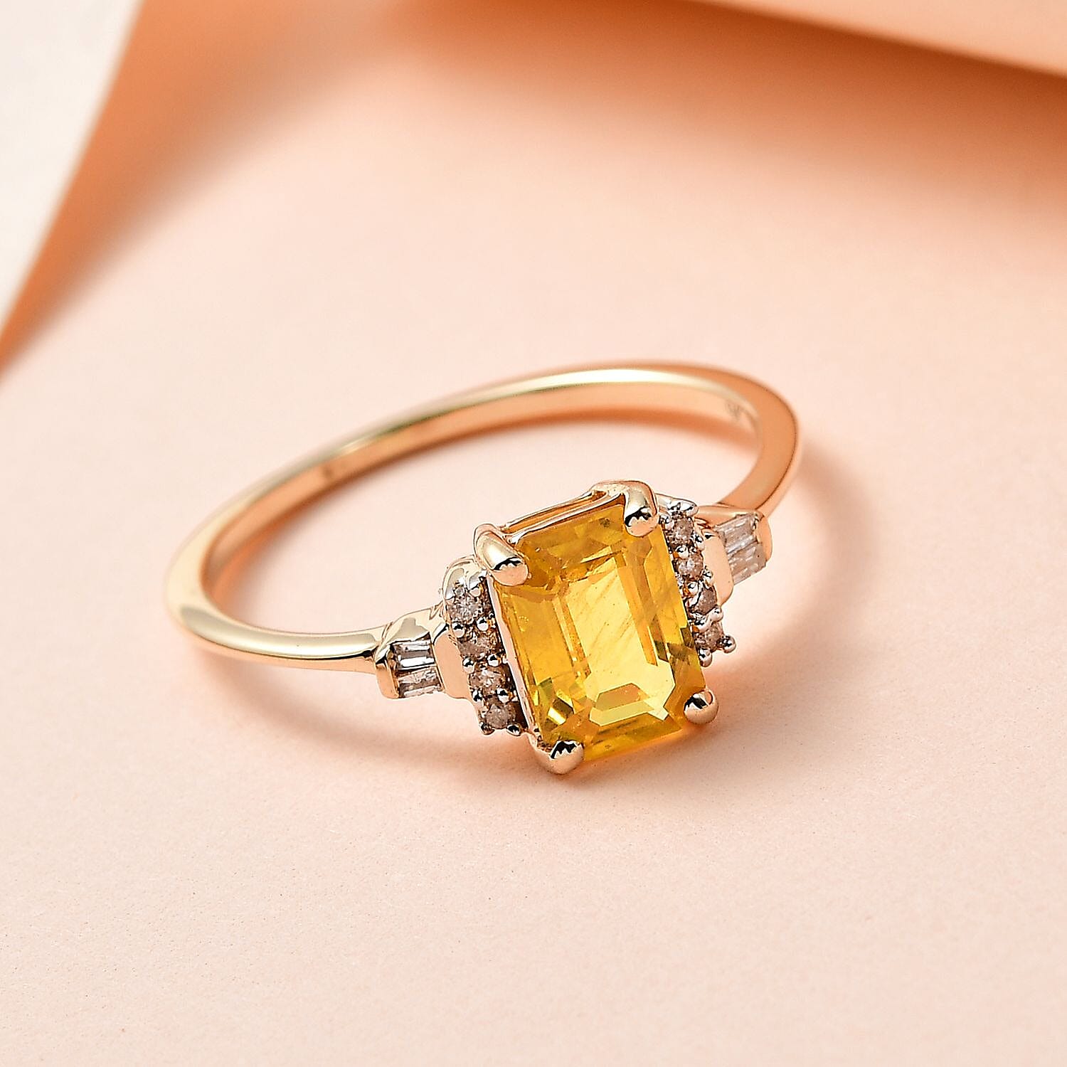 9K Yellow Gold Yellow Sapphire and Diamond Ring 1.19 Ct.